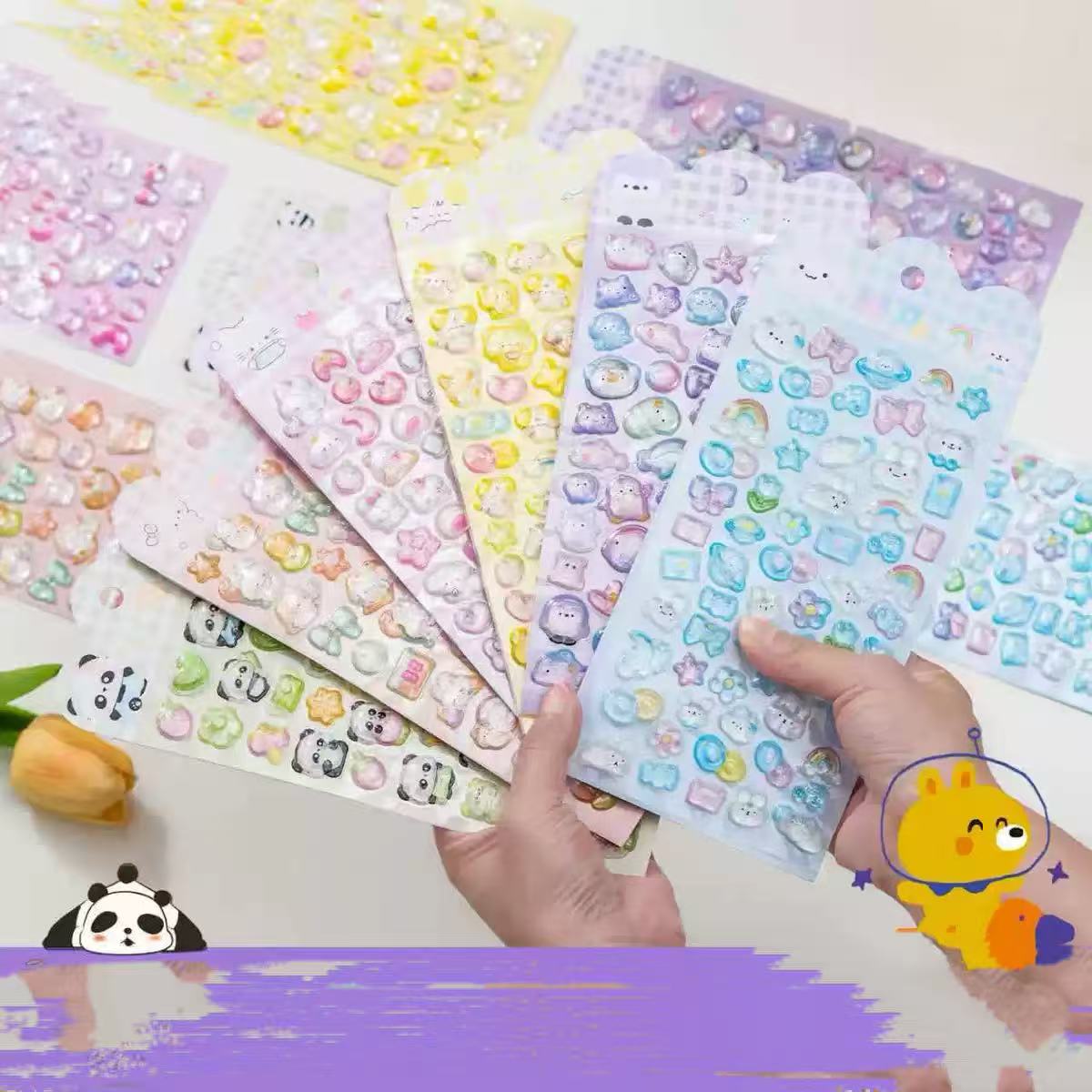 AA💖パンダ動物シリーズ 硬いシール6種類 opp包装