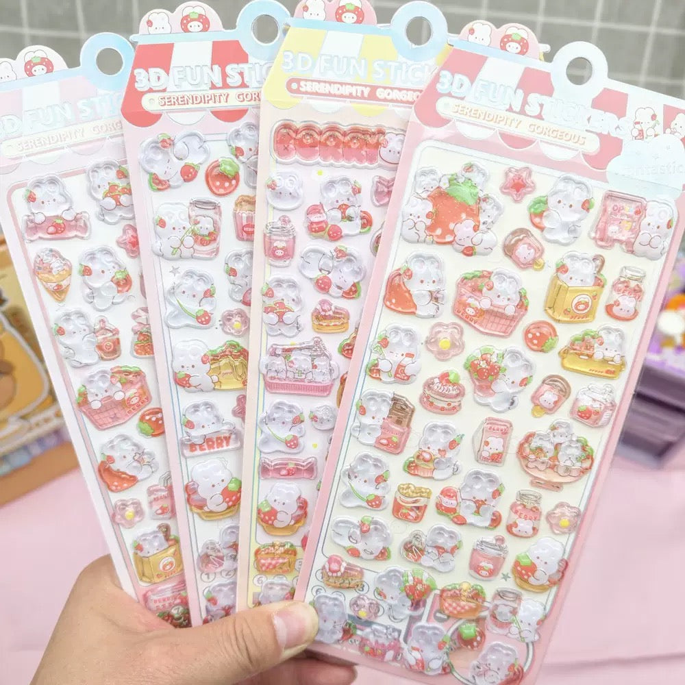 AA💖いちごうさぎ 硬いシール 4種類   opp包装