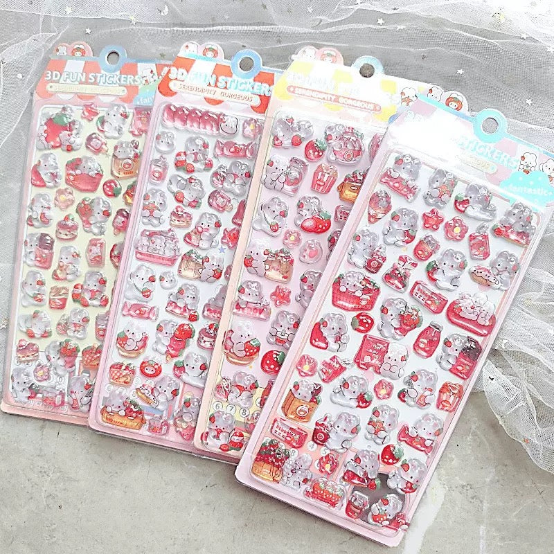 AA💖いちごうさぎ 硬いシール 4種類   opp包装